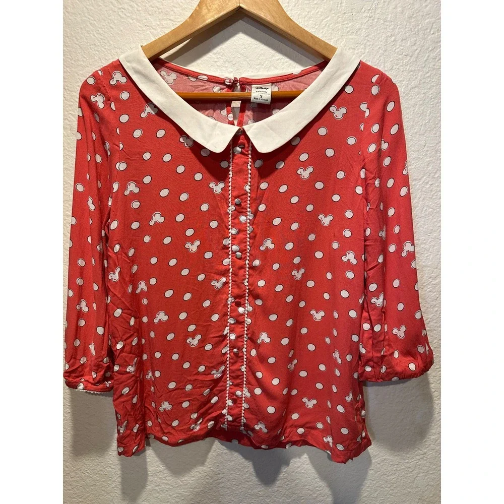 Disney LC Lauren Conrad Minnie Mouse Red Polka Dot Peter Pan‎ Collar Blouse S